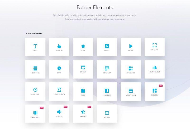 Elementos del constructor Brizy