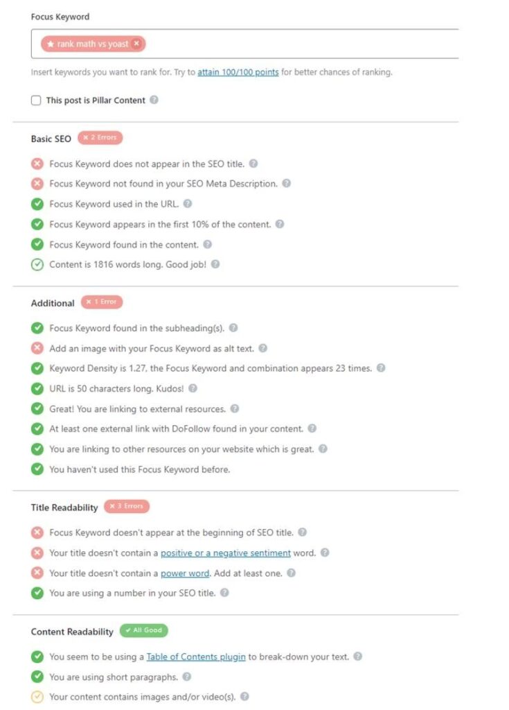 Rank Math A Comparison of Content Analysis